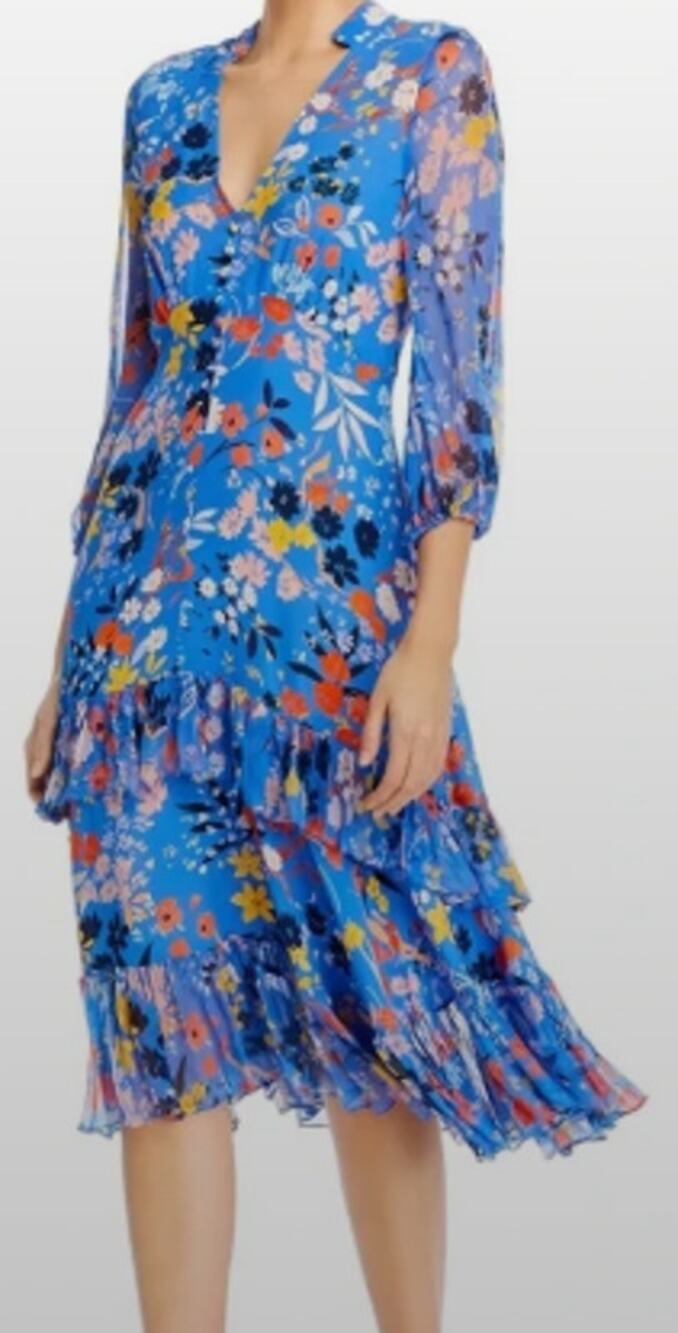 Shoshanna Mireya Floral Ruffle Midi Dress Sz 12